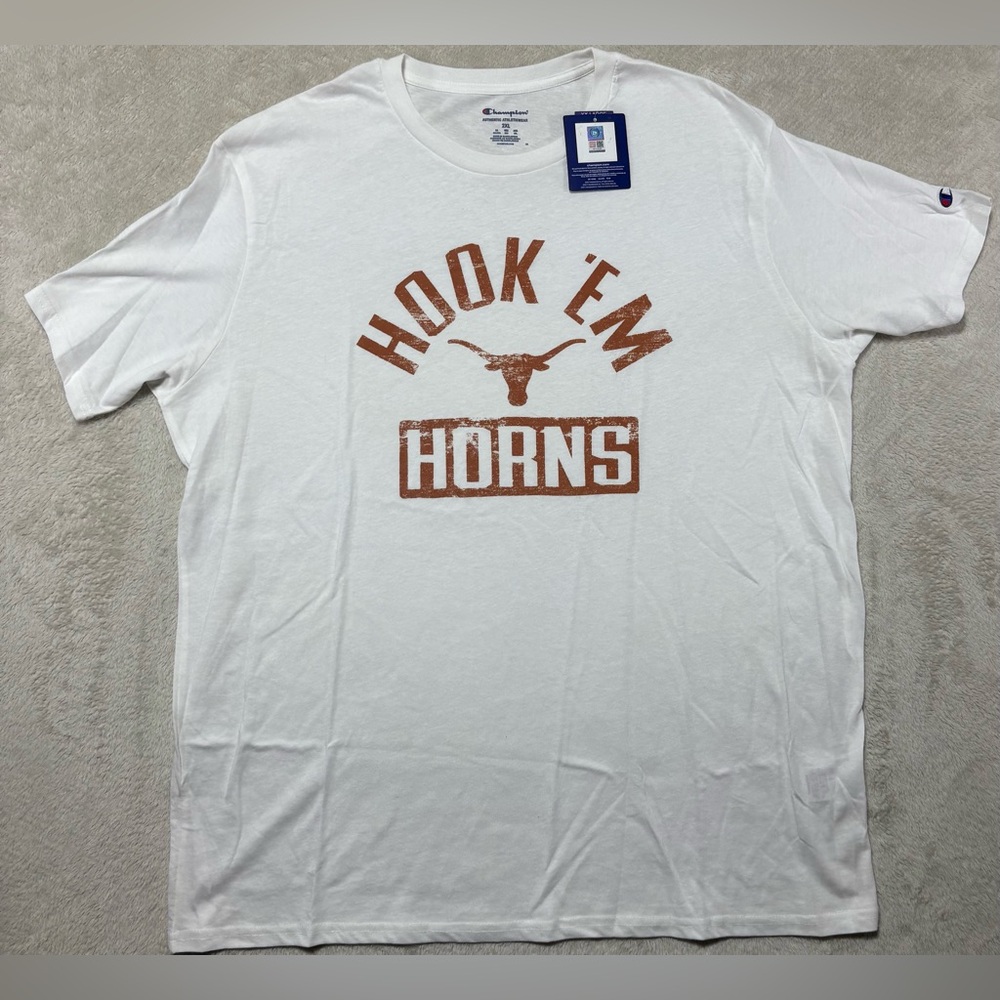 Champion White and Brown Hook 'Em Horns Men's T-Shirt (2XL)